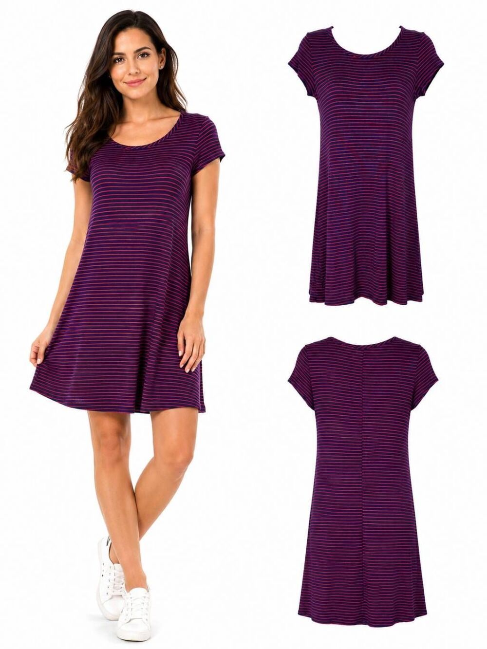 Olivia Rae Striped T-Shirt Dress Navy/Red Size S